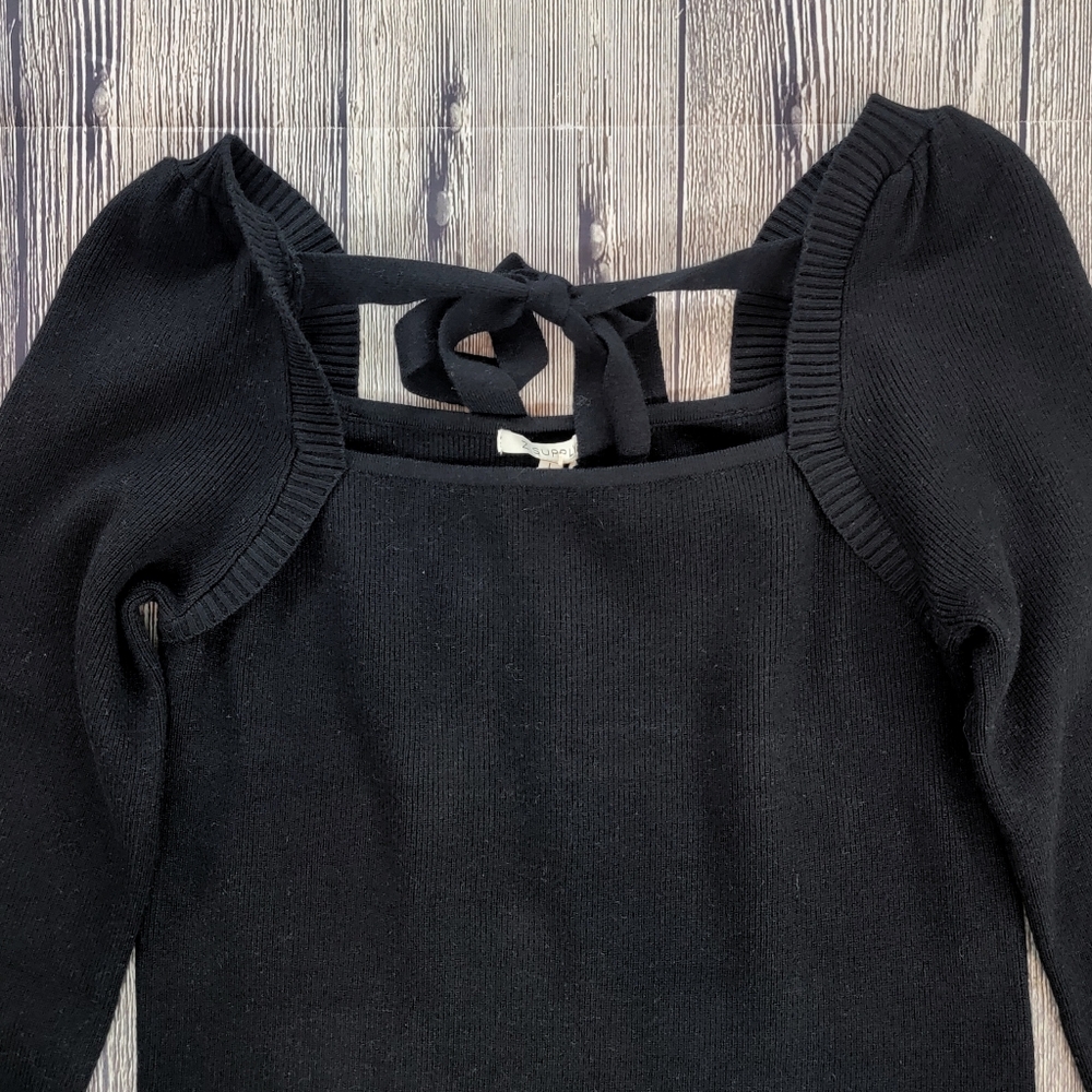 Z Supply NWT Hadley Sweater Tie Back Ribbed Black Top - Picture 5 of 12